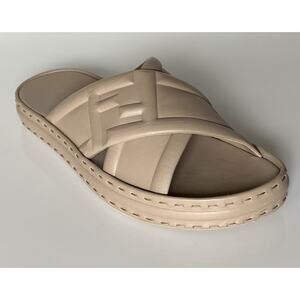 NIB $895 Fendi Men's FF Calf Leather Slide Sandals Beige 9 US/8 UK 7X1501 IT